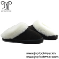 Ladies leather upper sheep skin slippers with fur collar